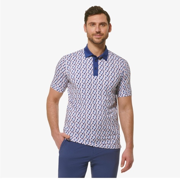 Mizzen+Main Sz XL Versa Polo Blue Tile Print EUC - Picture 3 of 11